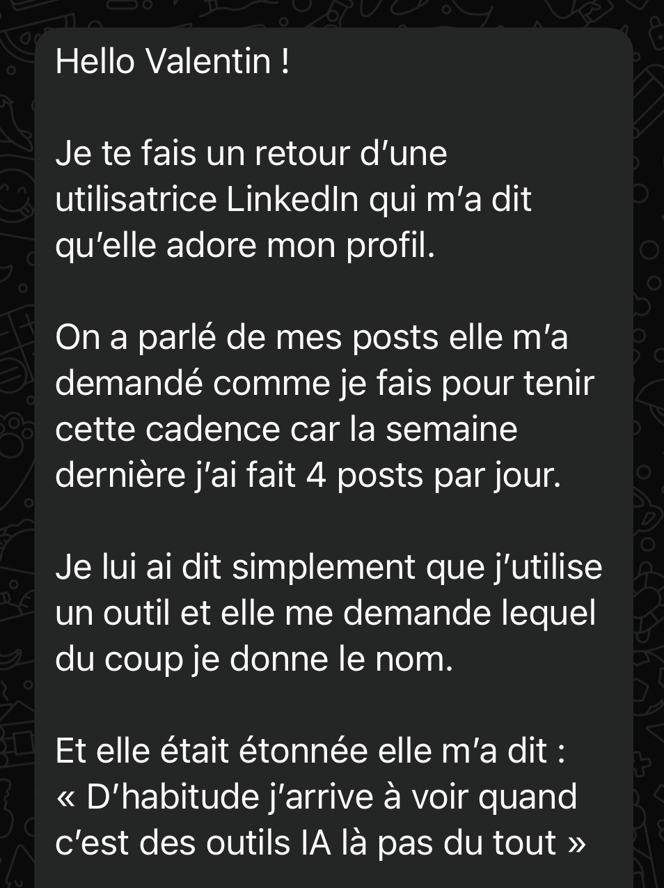 Retour d'une utilisatrice LinkedIn qui n'a pas détecté que les posts étaient générés par IA
