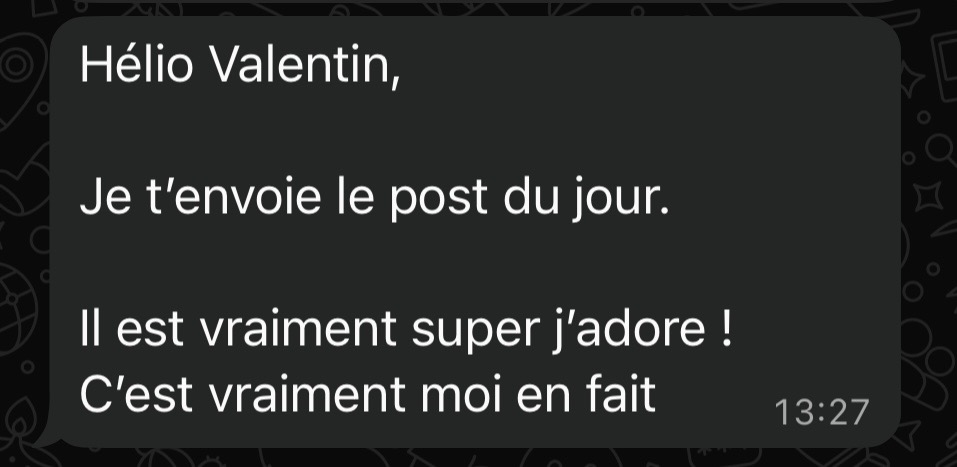 Message d'un utilisateur confirmant que le post généré lui ressemble vraiment