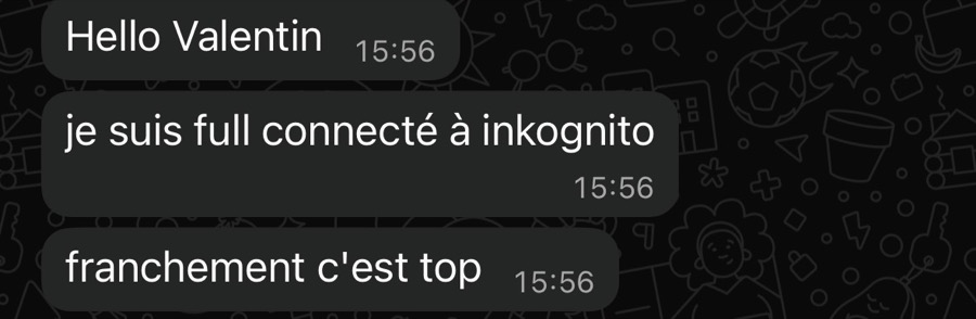 Message d'un bêta-testeur d'InKognito