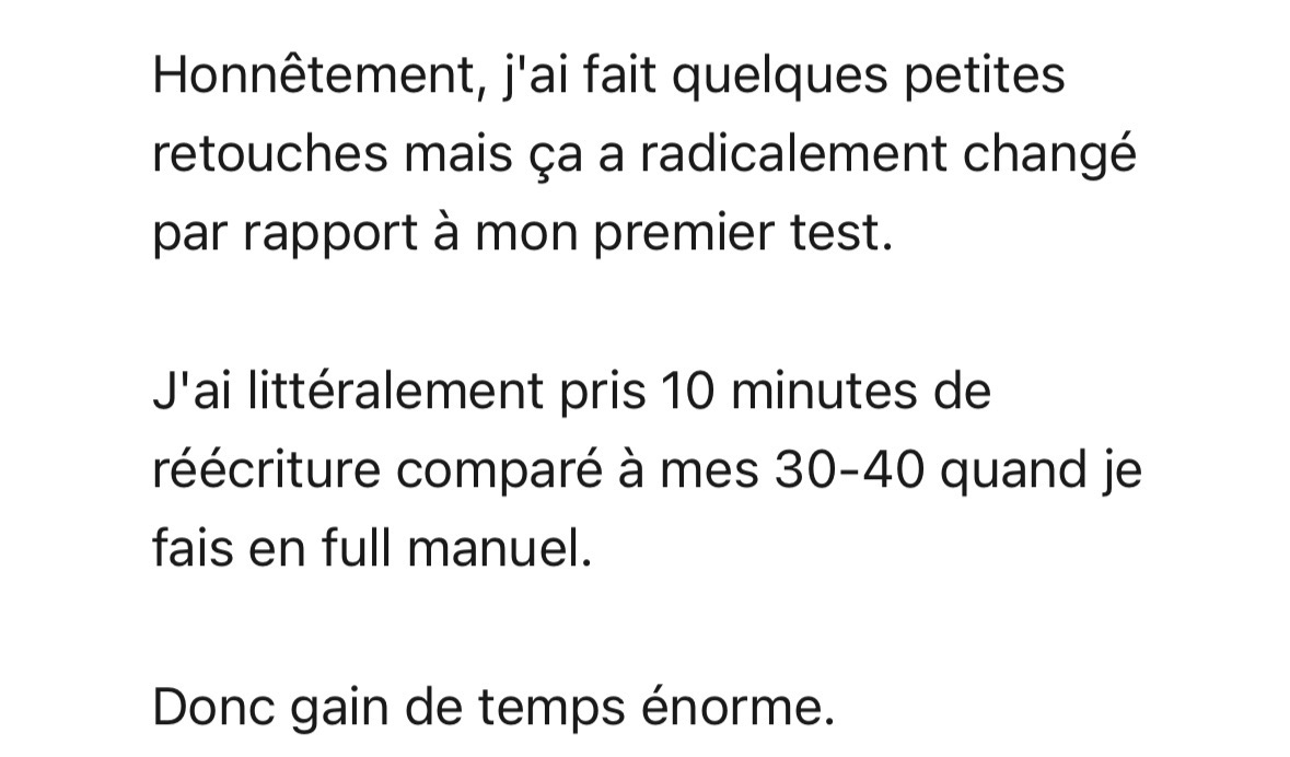 Message d'un utilisateur ayant réduit son temps de réécriture avec InKognito