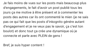 Retour d'un utilisateur sur l'engagement généré par InKognito