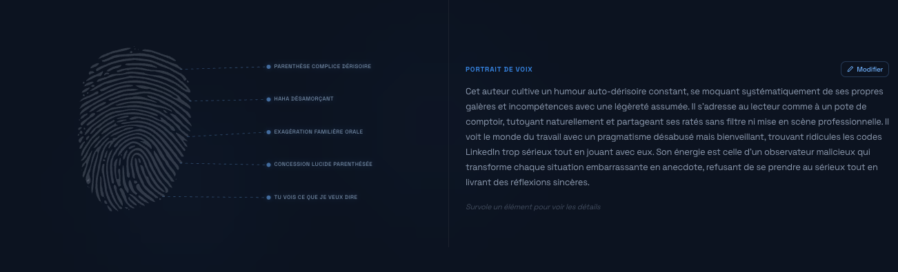 InKognito analyse l'empreinte stylistique et le portrait de voix de l'utilisateur